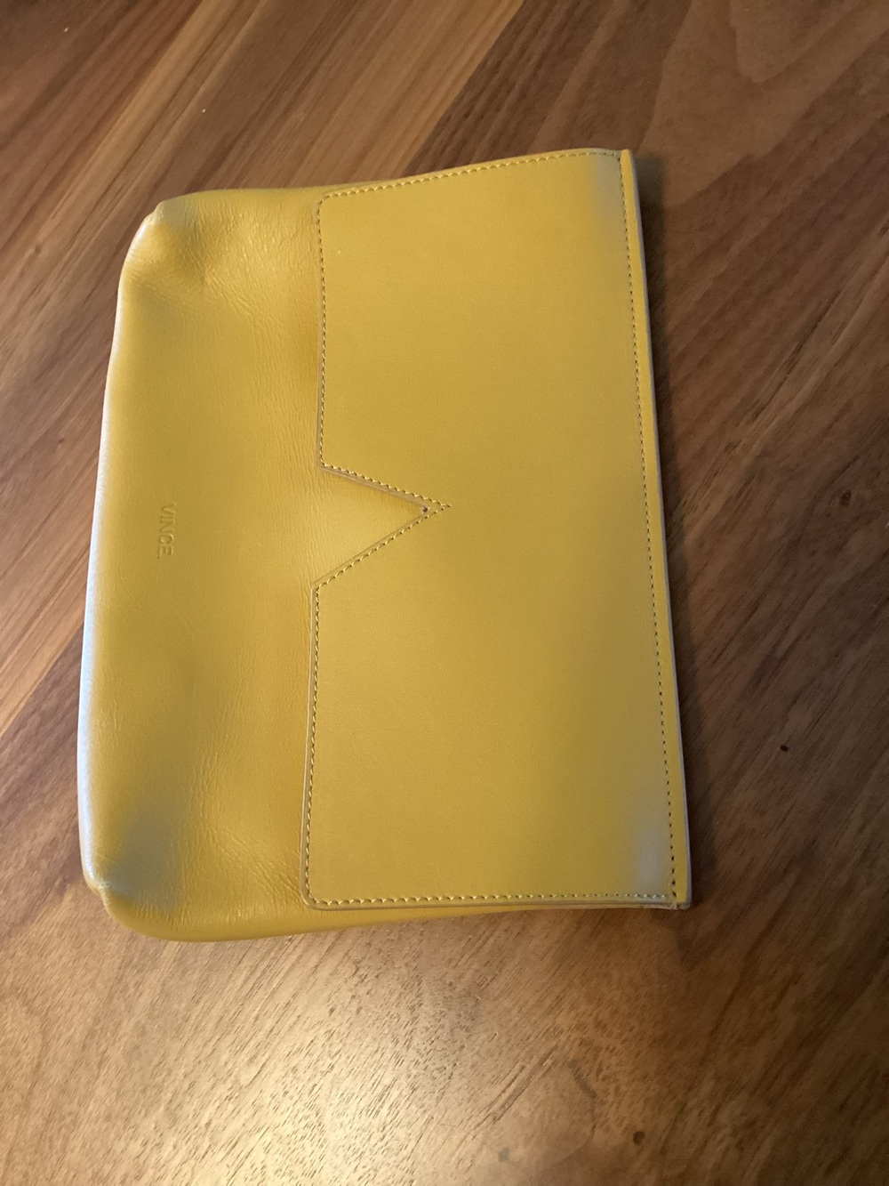 Vince Yellow Leather Envelope Clutch